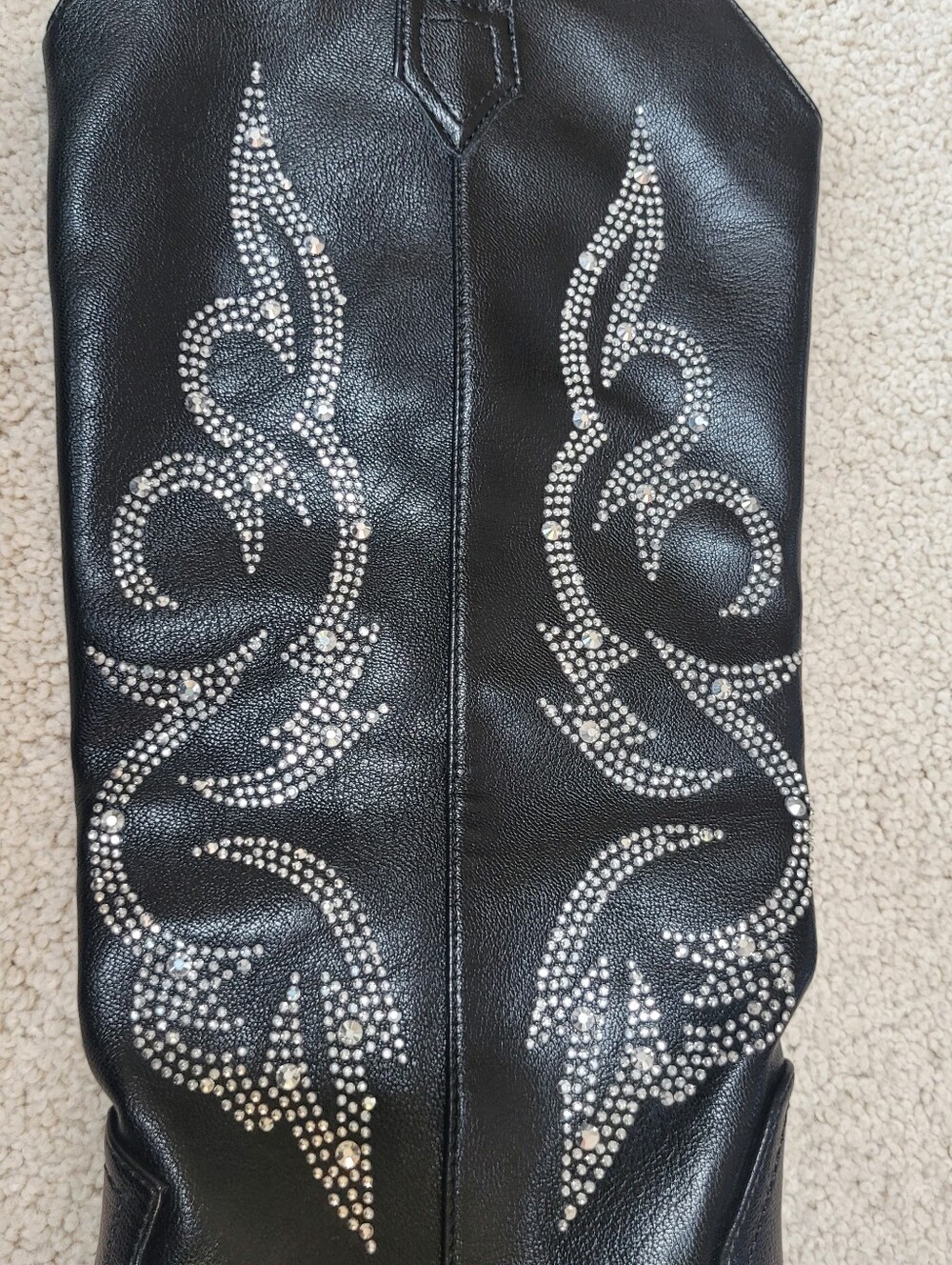 Black Studded Western Cowboy Boots Faux Leather Side Zip Boots Size 7 - Picture 6 of 11